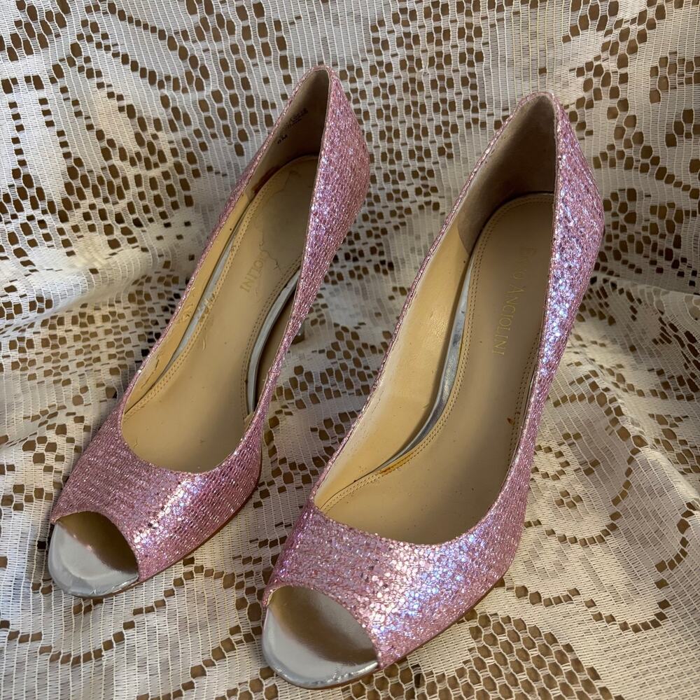 Enzo Angiolini Women's US 8 M Pink Glitter Peep-Toe & Stiletto Heel